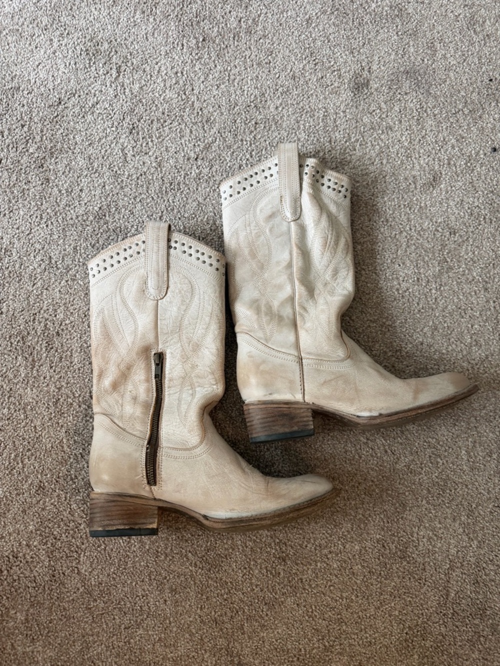 freebird Cream Lace-Up Western Boots with Stud Trim